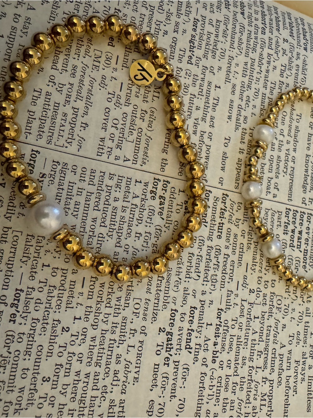 Gold Beaded Bracelet with Pearl Accent - Women Jewelry